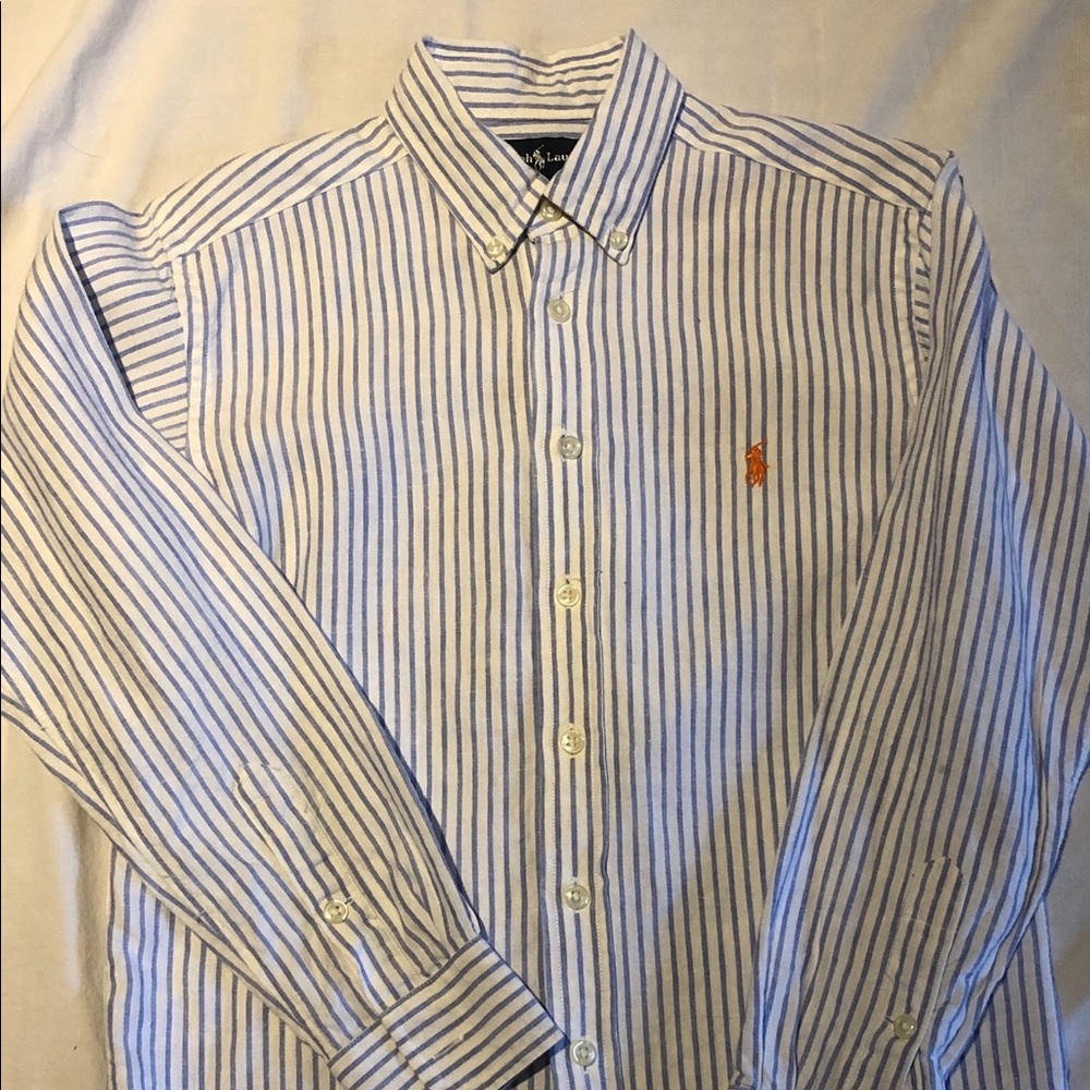 Light Blue Stripe Linen Ralph Lauren Button Down